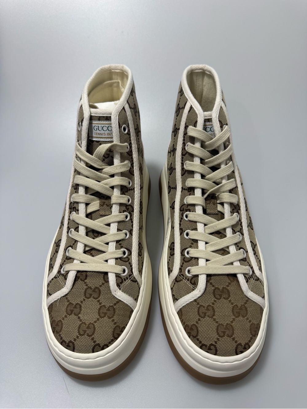 Gucci Interlocking G Beige High Sneakers Men’s UK 10/US 11 74599 - Picture 2 of 9